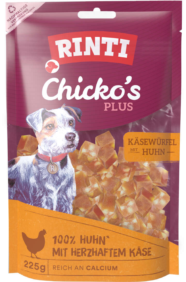 RINTI Hundeleckerlis Chicko Plus Käsewürfel mit Huhn